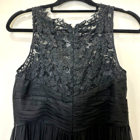 Aidan Mattox 100% Silk Long Black Maxi Dress Evening Gown Wedding Chiffon Beaded - Picture 9 of 15